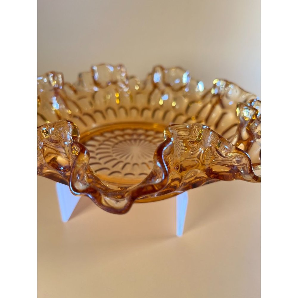 Vintage Honey Amber, Art Glass Candy Dish or Decorative Bowl, ? Fenton